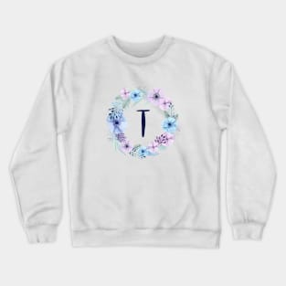 Floral Monogram T Icy Winter Blossoms Crewneck Sweatshirt